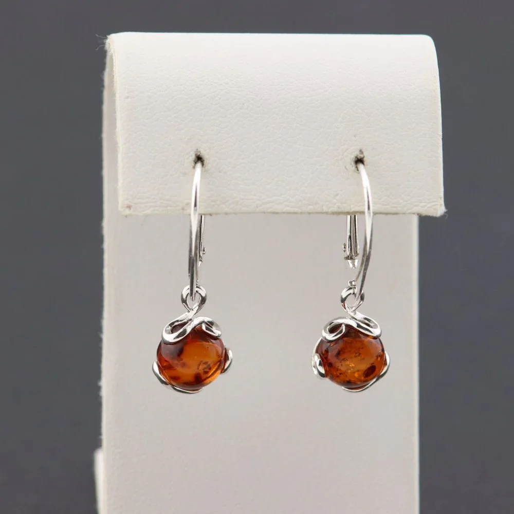 Sterling silver earrings with natural Baltic amber, amber drop earrings - Picture 6 of 14